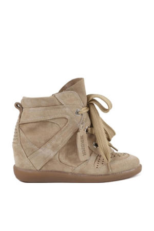 suède sneakers met sleehak beige