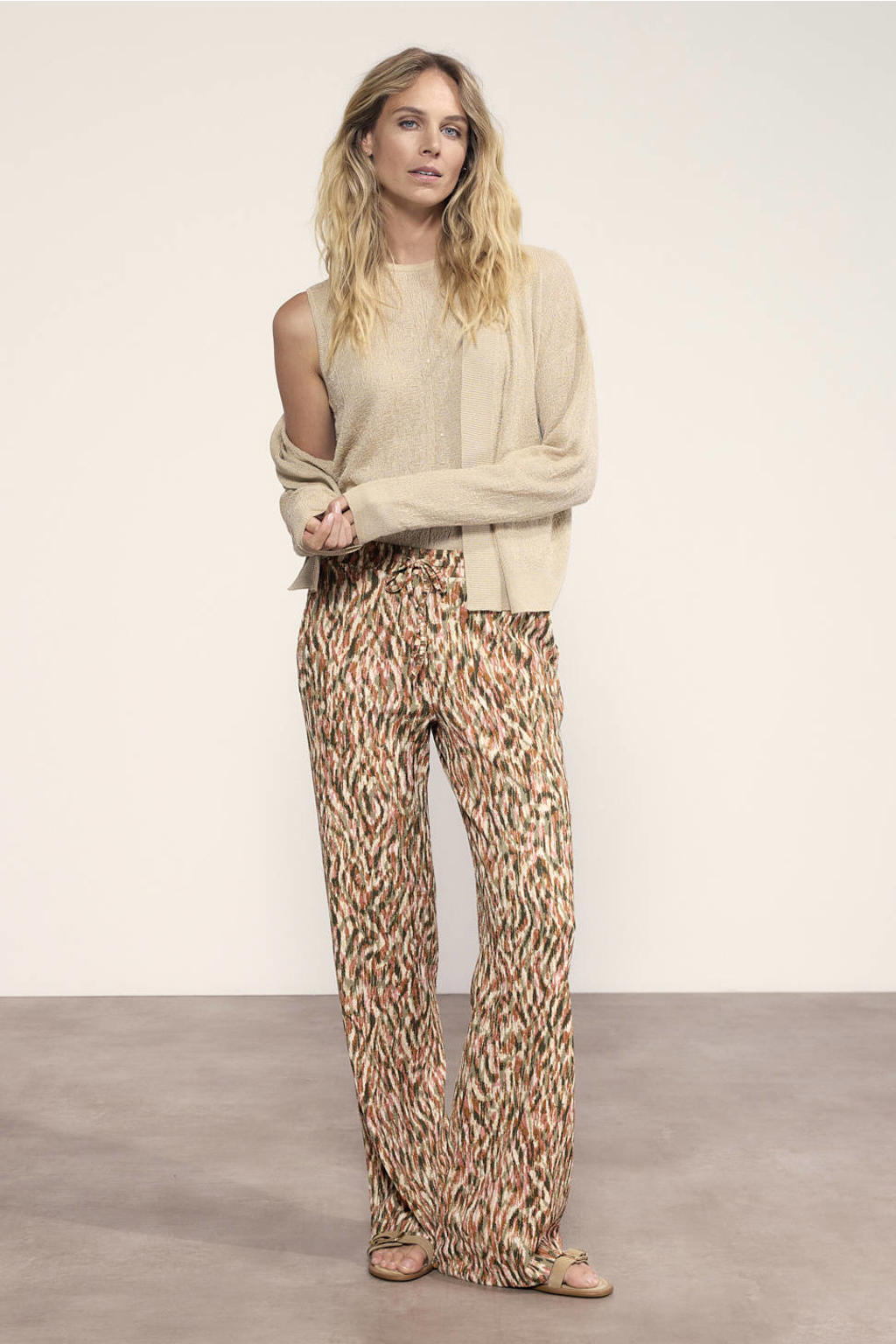 Multikleurige dames Tramontana wide leg regular waist broek met straight fit en elastische tailleband met koord