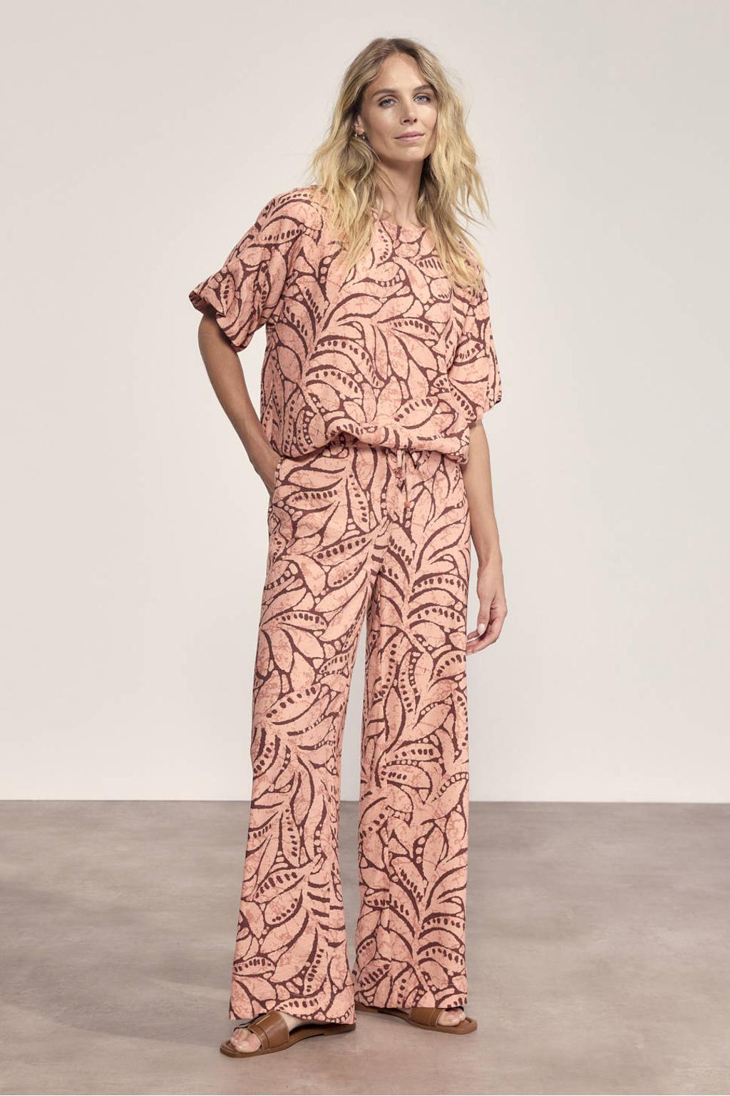 Oranje dames Tramontana wide leg regular waist broek van viscose met elastische tailleband met koord