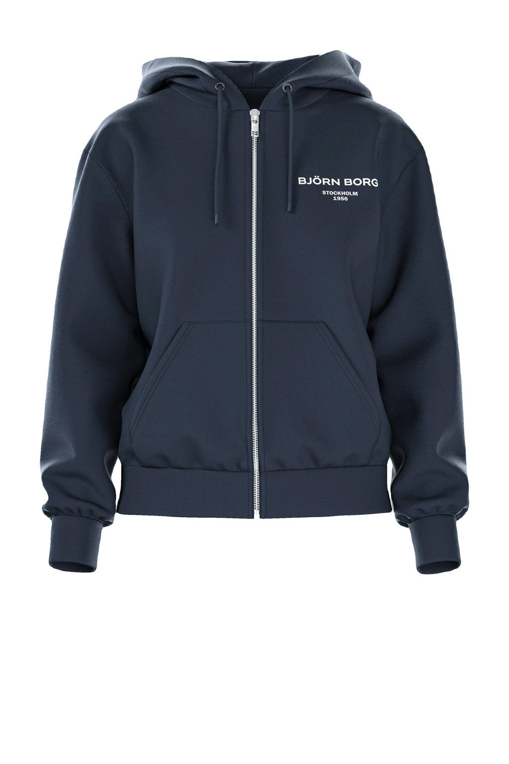 Donkerblauwe dames Björn Borg sweatvest Essential van katoen met effen, lange mouwen, capuchon en ritssluiting