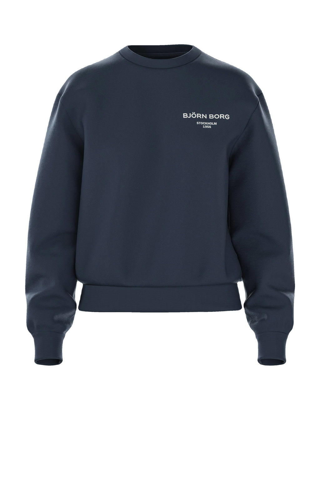 Blauwe dames Björn Borg sweater Essential met logo dessin, lange mouwen en ronde hals