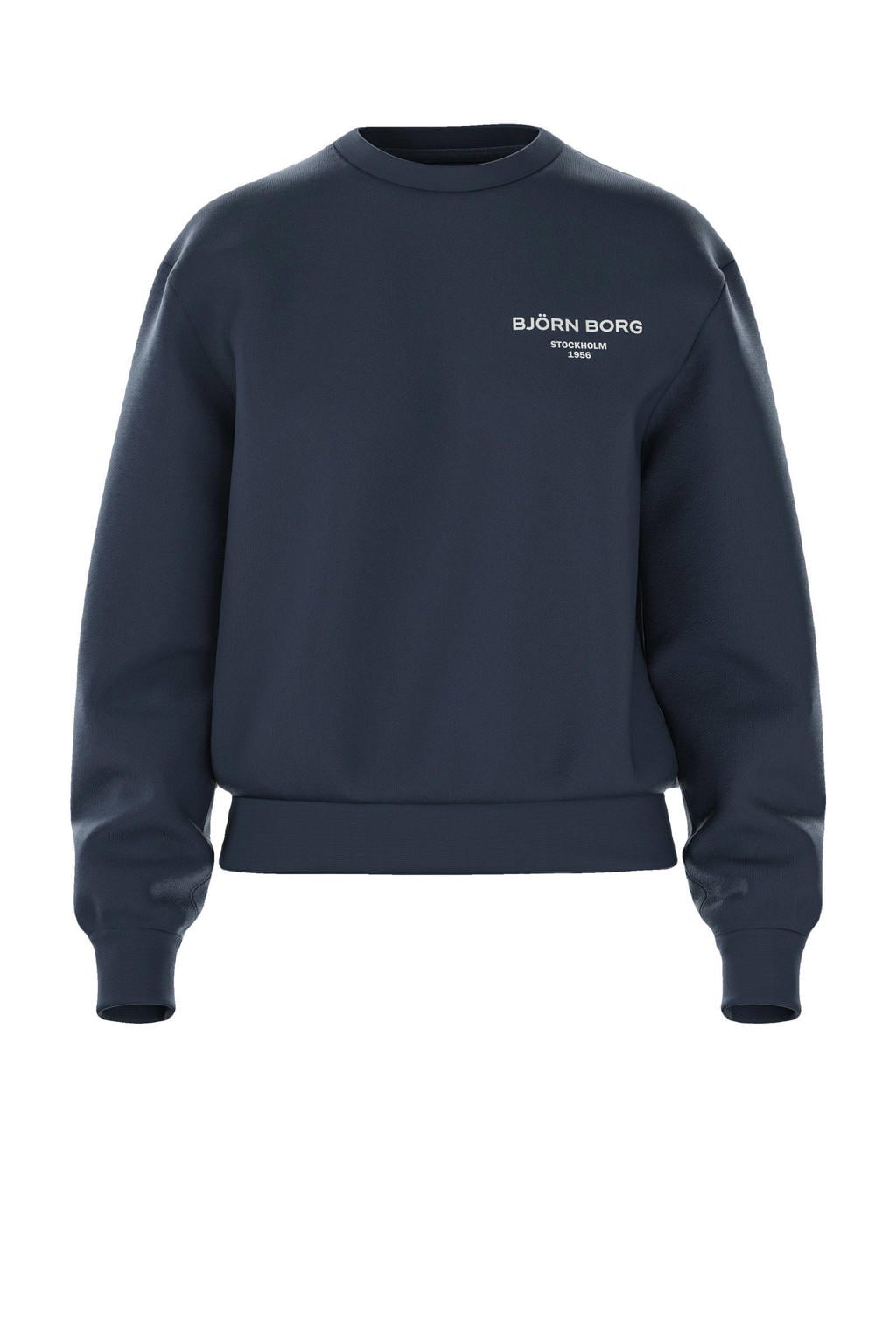 Blauwe dames Björn Borg sweater Essential met logo dessin, lange mouwen en ronde hals