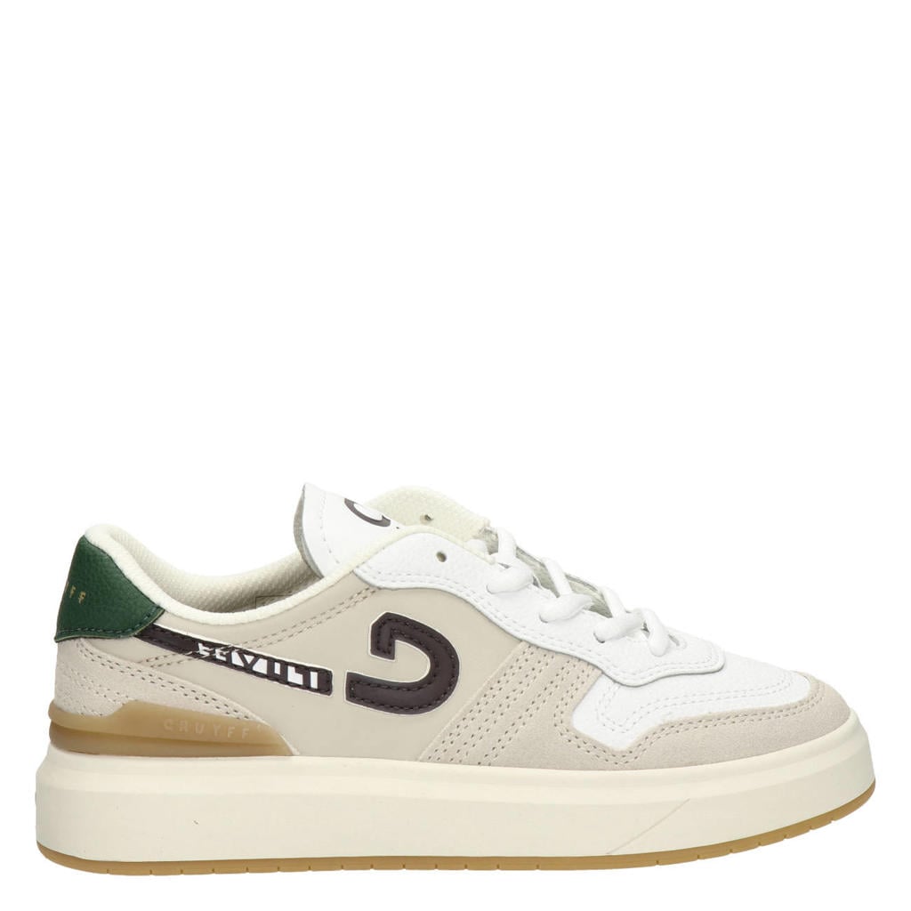 Beige jongens Nelson sneakers van imitatieleer met veters