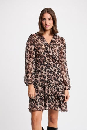 korte jurk met panterprint met glitter bruin