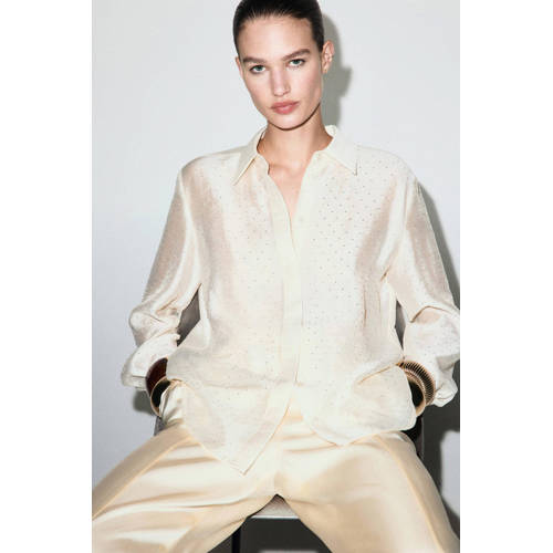 Mango blouse beige met pailletten afbeelding
