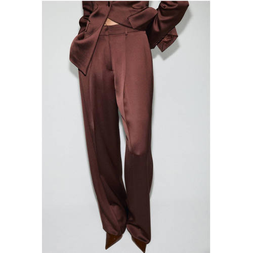 Mango satijnen Wide leg regular waist broek bruin afbeelding