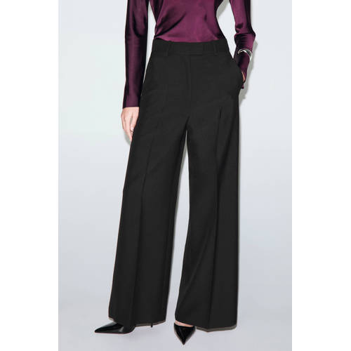 Mango wide leg high waist broek zwart afbeelding
