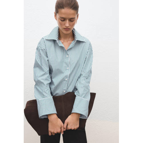 Mango gestreepte blouse groen afbeelding