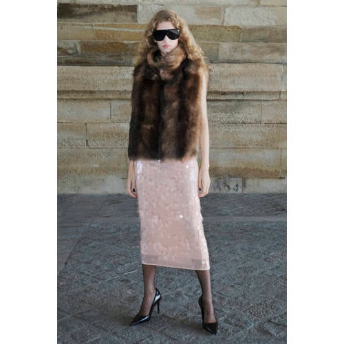 Mango midi rok met pailletten ecru afbeelding