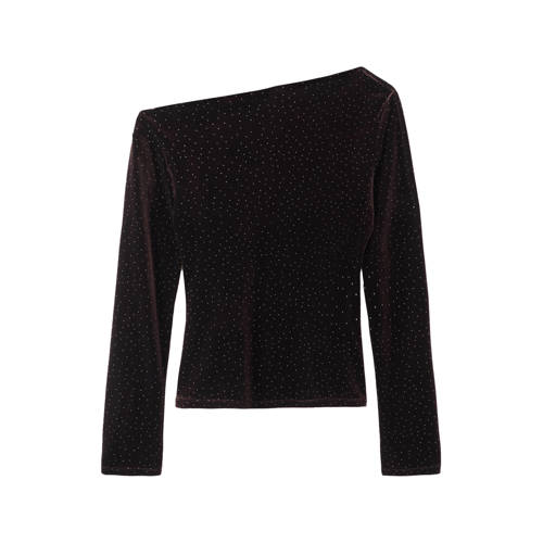 Mango fluwelen asymmetrische top donkerbruin afbeelding