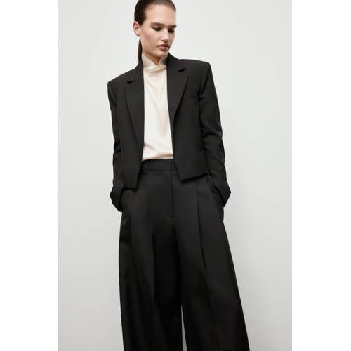 Mango Wide leg high waist pantalon zwart afbeelding