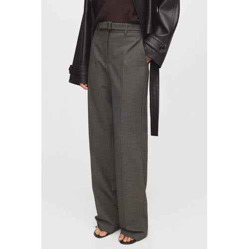 Mango flared regular waist flared broek grijsbruin afbeelding