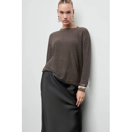Mango gebreide trui donkerbruin met lurex afbeelding