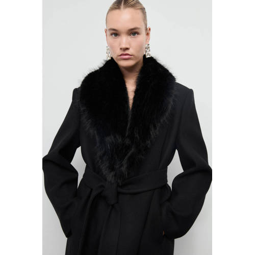 Mango wollen faux fur jas zwart afbeelding