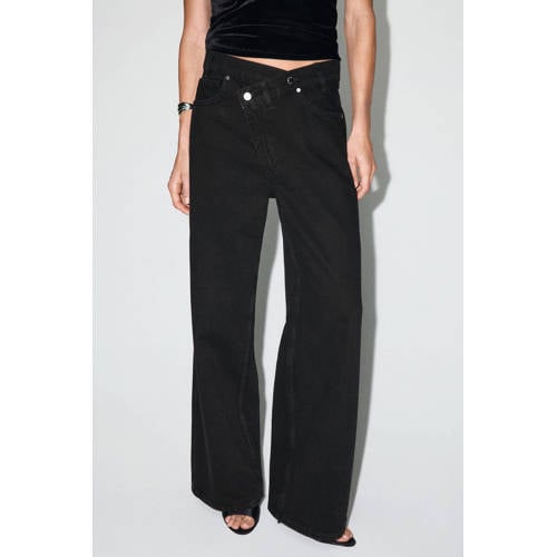 Mango [[Clusterkenmerk Pasvorm/fit]] wide leg jeans black denim afbeelding