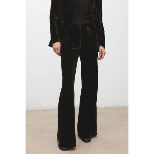 Mango fluwelen Flared high waist pantalon donkerbruin afbeelding