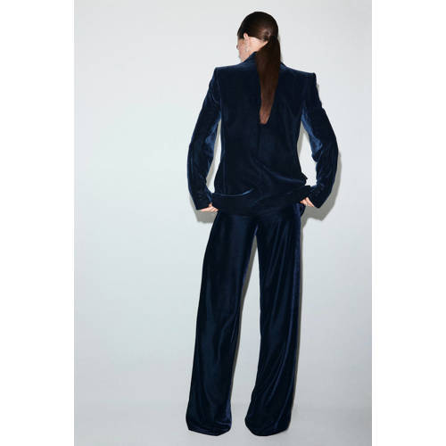 Mango fluwelen regular waist broek marineblauw afbeelding