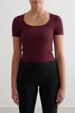 sport T-shirt Ribbed Performance donkerrood