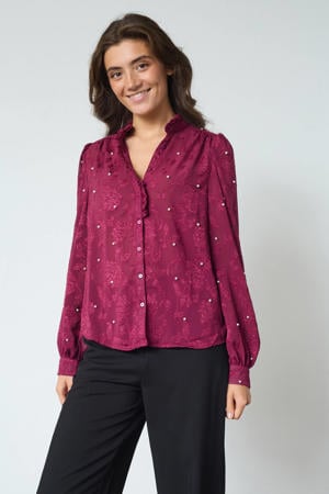 blouse donkerrood met parels