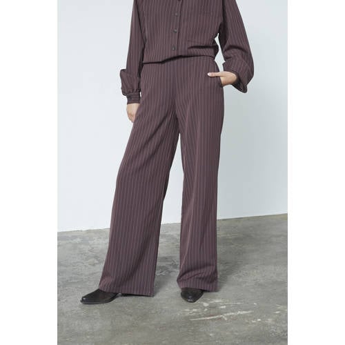 SisterS Point wide leg regular waist pantalon met krijtstreep bruin afbeelding