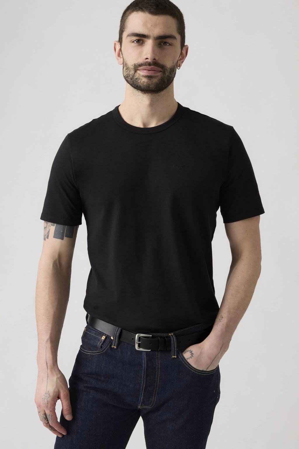 Zwarte heren Levi's regular T-shirt van katoen met effen, korte mouwen en ronde hals