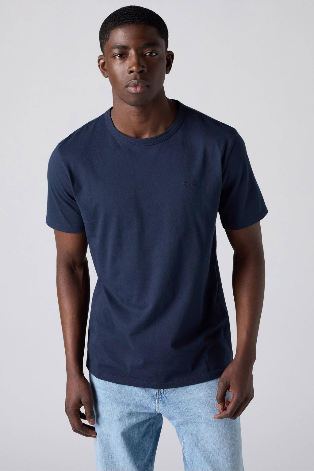Donkerblauwe heren Levi's regular T-shirt van katoen met effen, korte mouwen en ronde hals