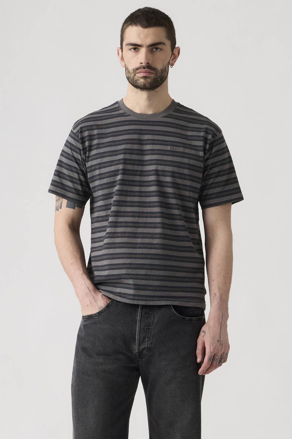 Grijze heren Levi's relaxed gestreept T-shirt van katoen met korte mouwen en ronde hals