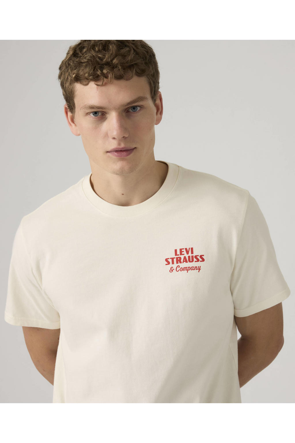 Ecru heren Levi's relaxed T-shirt van katoen met backprint, korte mouwen en ronde hals