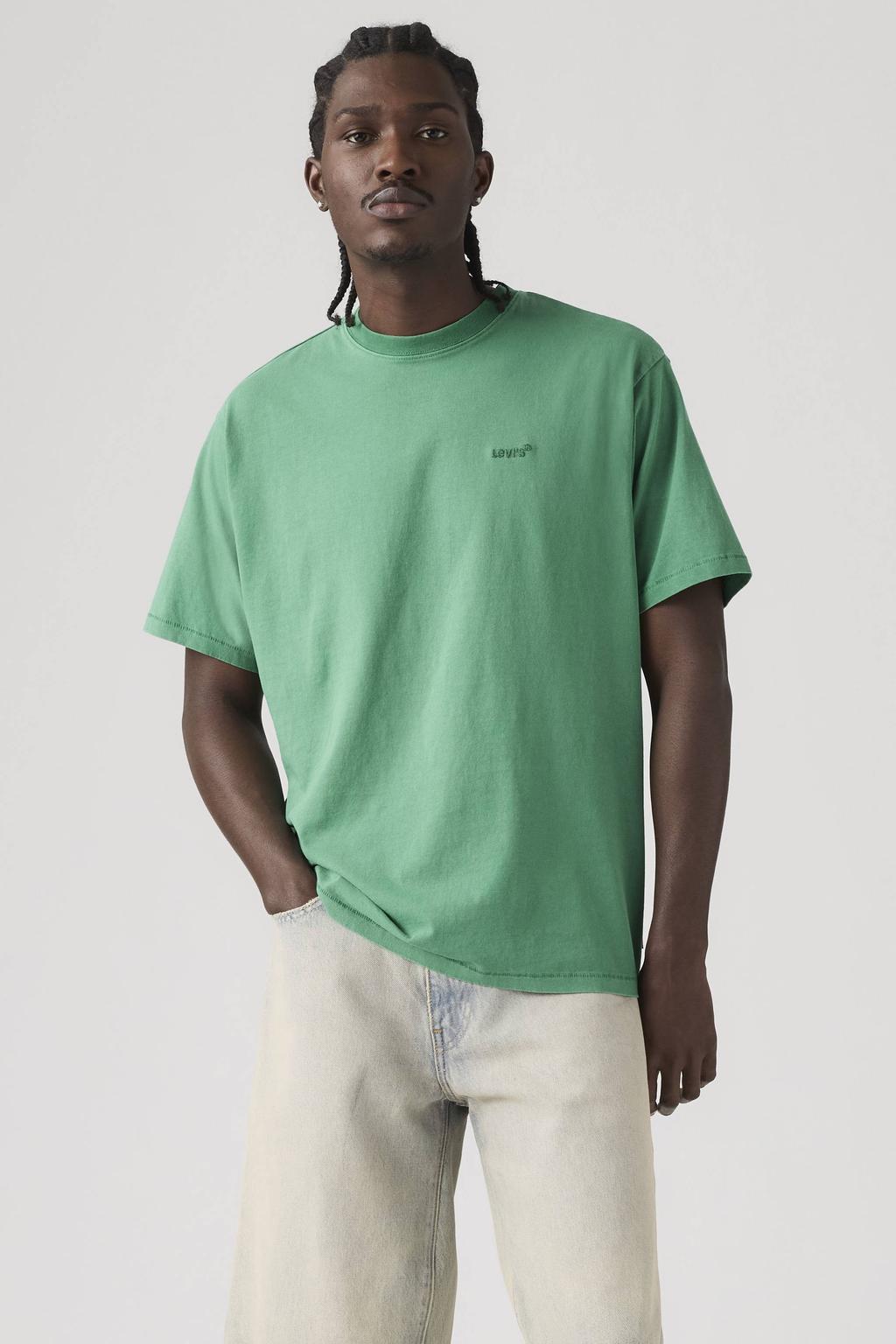 Groene heren Levi's relaxed T-shirt van katoen met effen, korte mouwen en ronde hals