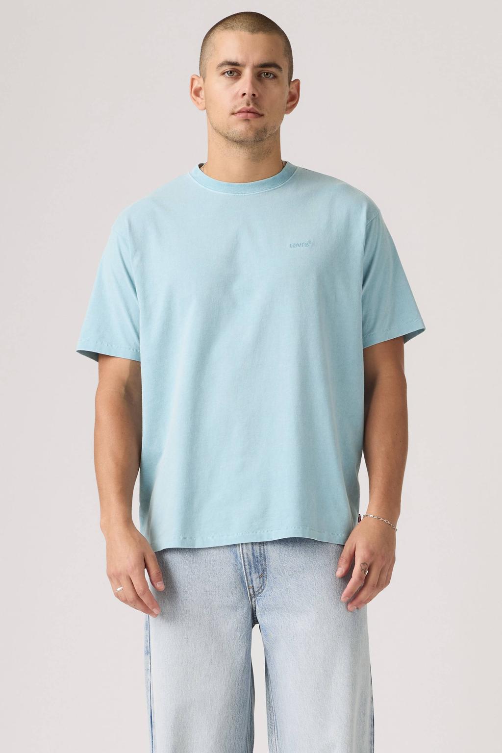 Lichtblauwe heren Levi's relaxed T-shirt van katoen met effen, korte mouwen en ronde hals