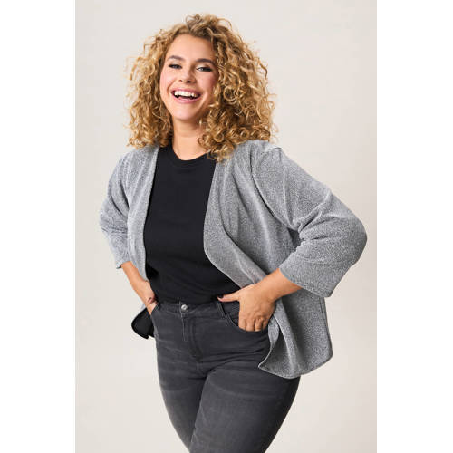 Miss Etam Plus gebreid vest zilver met glitter afbeelding