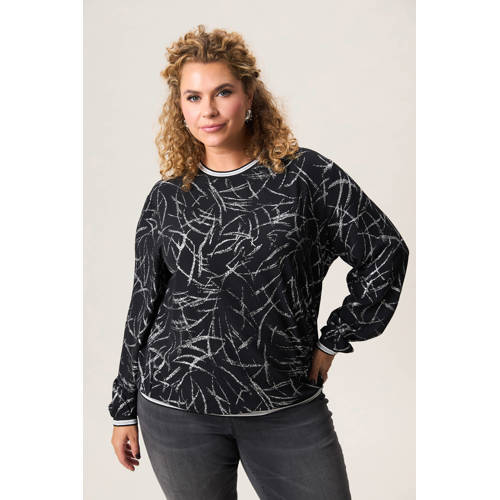 Miss Etam Plus blousetop zwart met glitter afbeelding