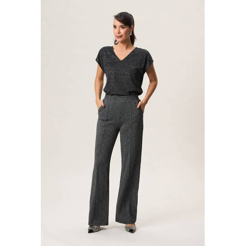 Miss Etam straight regular waist casual broek grijs met glitter afbeelding