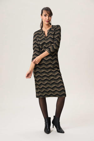 gestreepte midi jurk met glitter goud