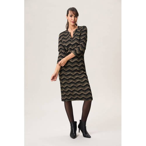 Miss Etam gestreepte midi jurk met glitter goud afbeelding