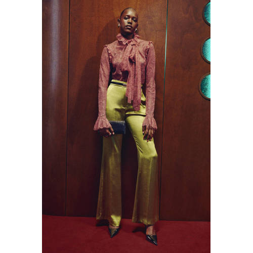 Mango satijnen straight regular waist pantalon groen afbeelding