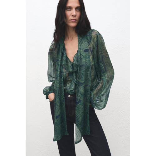 Mango blousetop met paisley print groen afbeelding