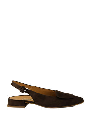 suède slingback loafers donkerbruin