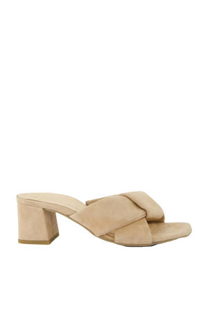 suède muiltjes beige