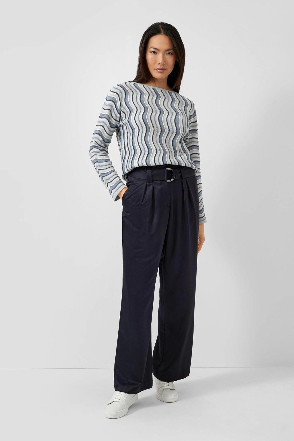Donkerblauwe dames s.Oliver BLACK LABEL relaxed high waist broek van viscose met ritssluiting en effen