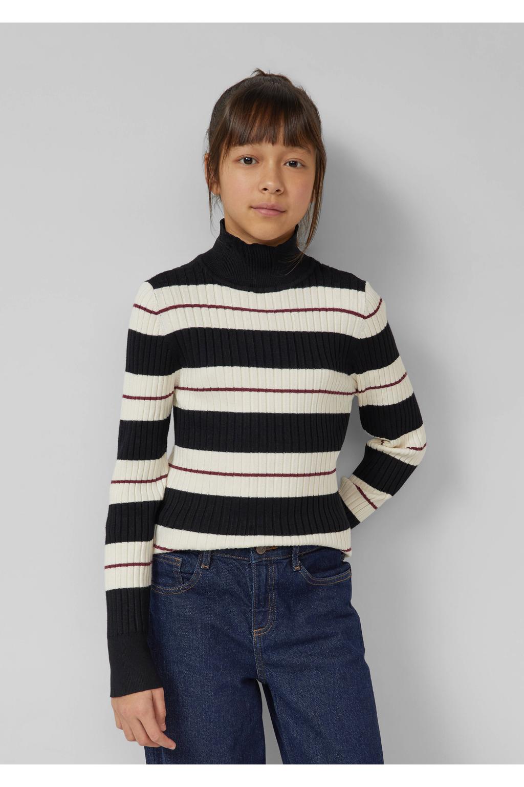 Ecru meisjes s.Oliver longsleeve rib gebreid van viscose met lange mouwen en opstaande kraag