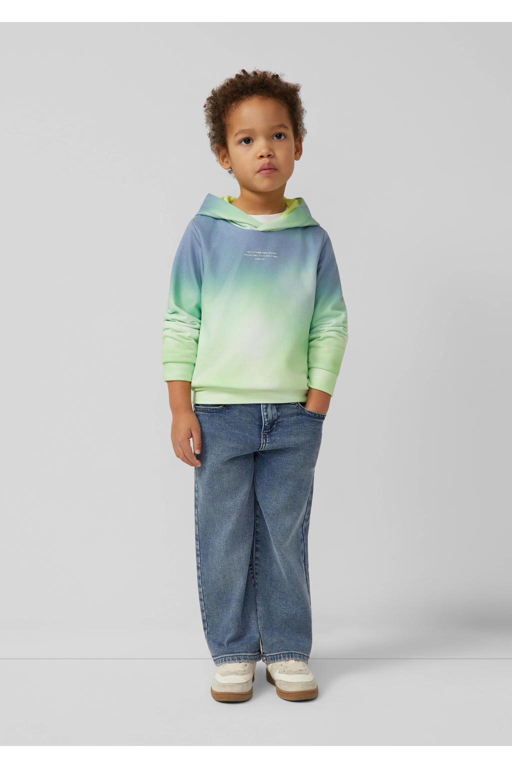 Blauw en gele jongens s.Oliver hoodie van sweat materiaal met dip-dye effect, lange mouwen en capuchon