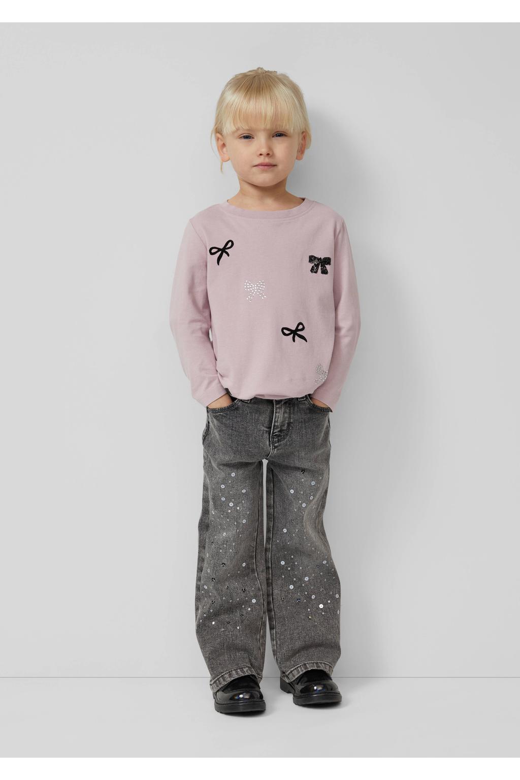 Grey denim meisjes s.Oliver wide leg high waist wide leg jeans van katoen met knoopsluiting en effen