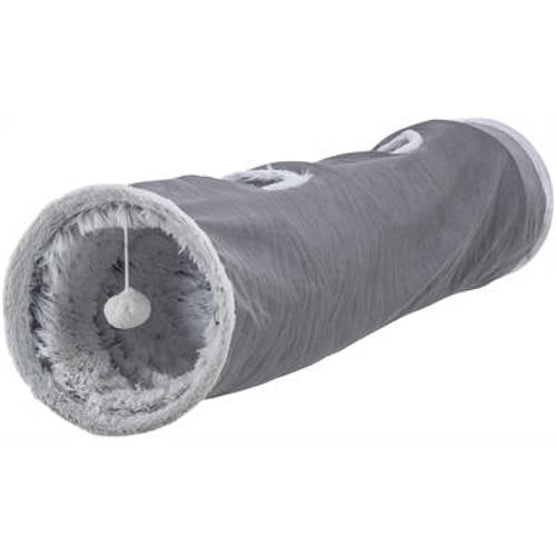 Trixie katten speeltunnel harvey velours / pluche grijs (116x27 cm) afbeelding