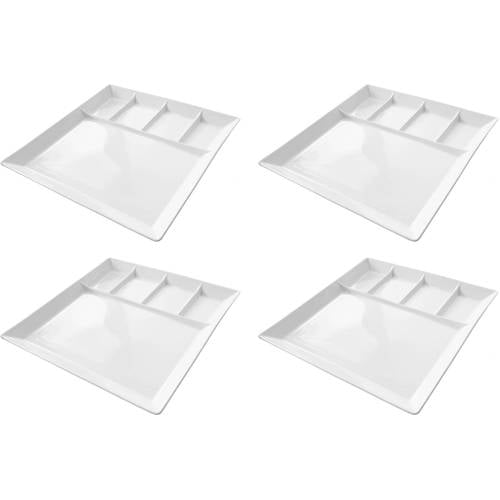 Studio Tavola Barbecueborden / Fondueborden / Gourmetborden - 5 vakken - Wit - 24 x 24 cm - 4 Stuks afbeelding
