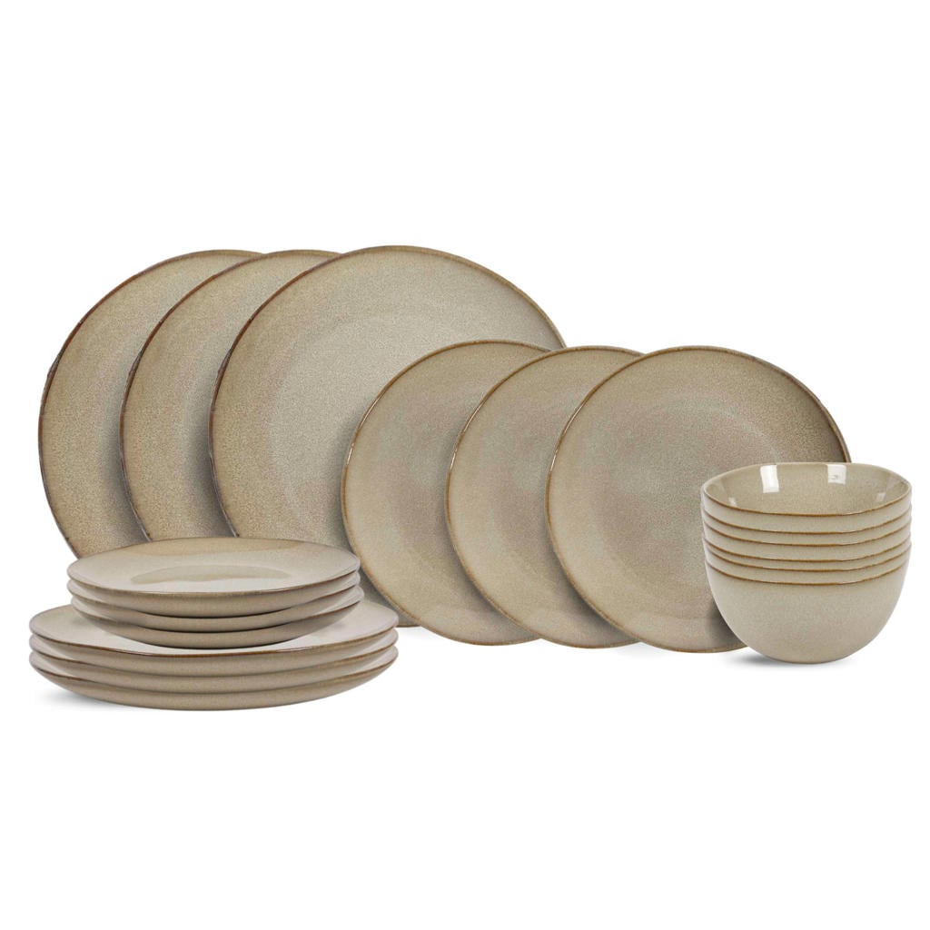 Cookinglife Serviesset Sabi Beige 18-delig / 6 personen - 6 dinerborden, 6 ontbijtborden en 6 kommen