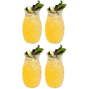 Cocktailglazen / Tiki Ananas Glazen + Herbruikbare Rietjes Zomers Fruit - 4 Stuks