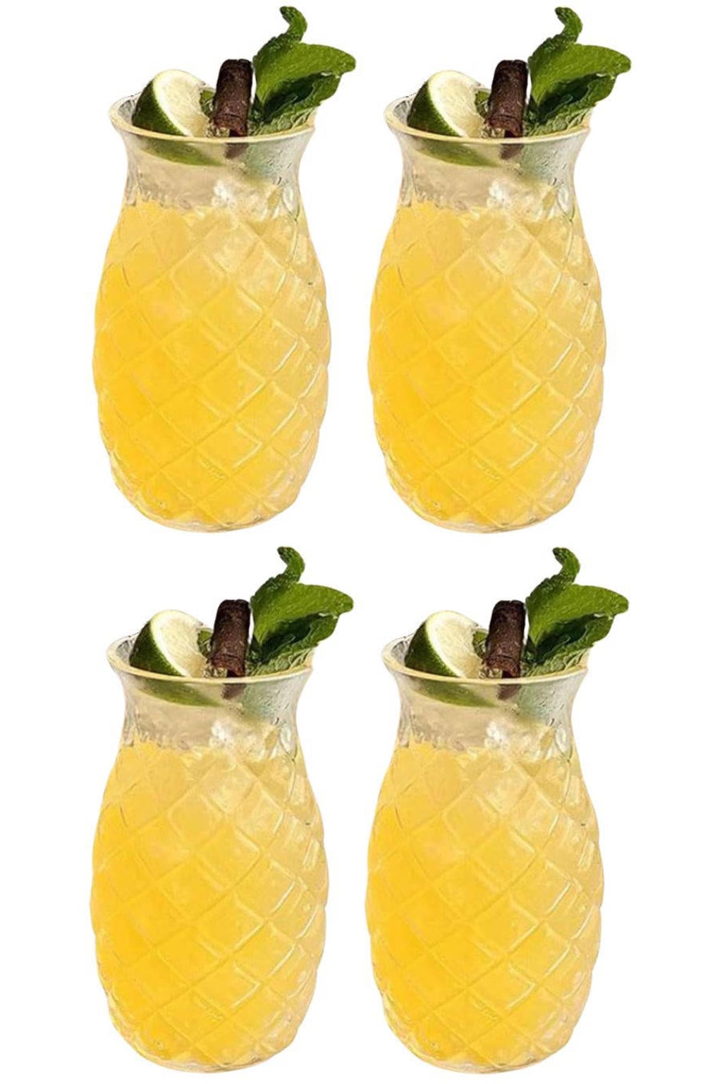 Cookinglife Cocktailglazen / Tiki Ananas Glazen + Herbruikbare Rietjes Zomers Fruit - 4 Stuks