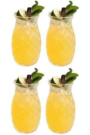 Cocktailglazen / Tiki Ananas Glazen + Herbruikbare Rietjes Zomers Fruit - 4 Stuks