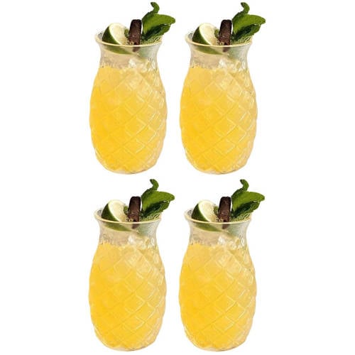 Cookinglife Cocktailglazen / Tiki Ananas Glazen (400 ml) (4 stuks) + Herbruikbare Rietjes Zomers Fruit afbeelding
